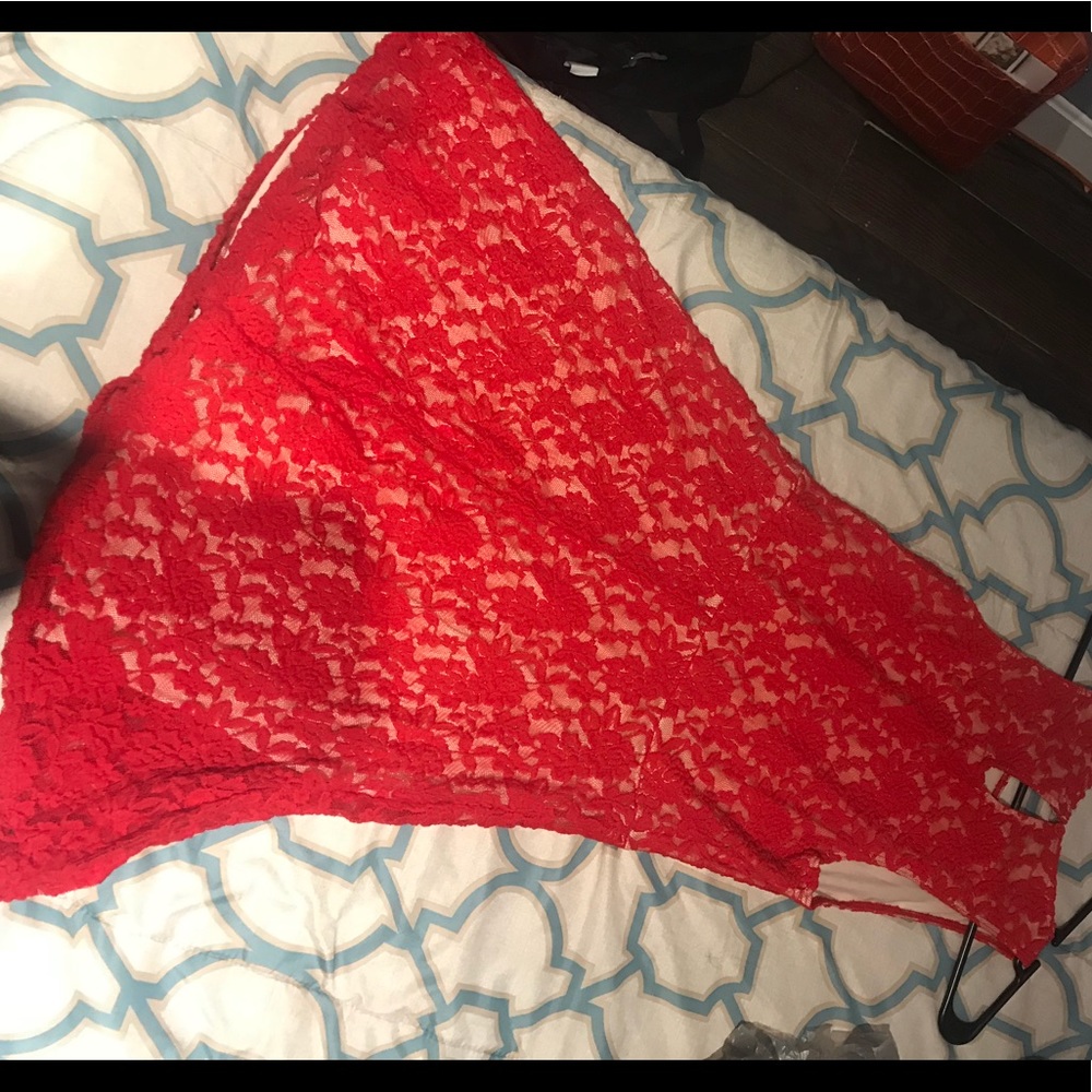 Red and nude lace knee length dress